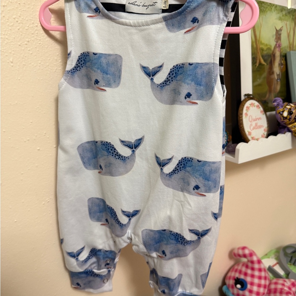 Blue Whale Print Baby Romper